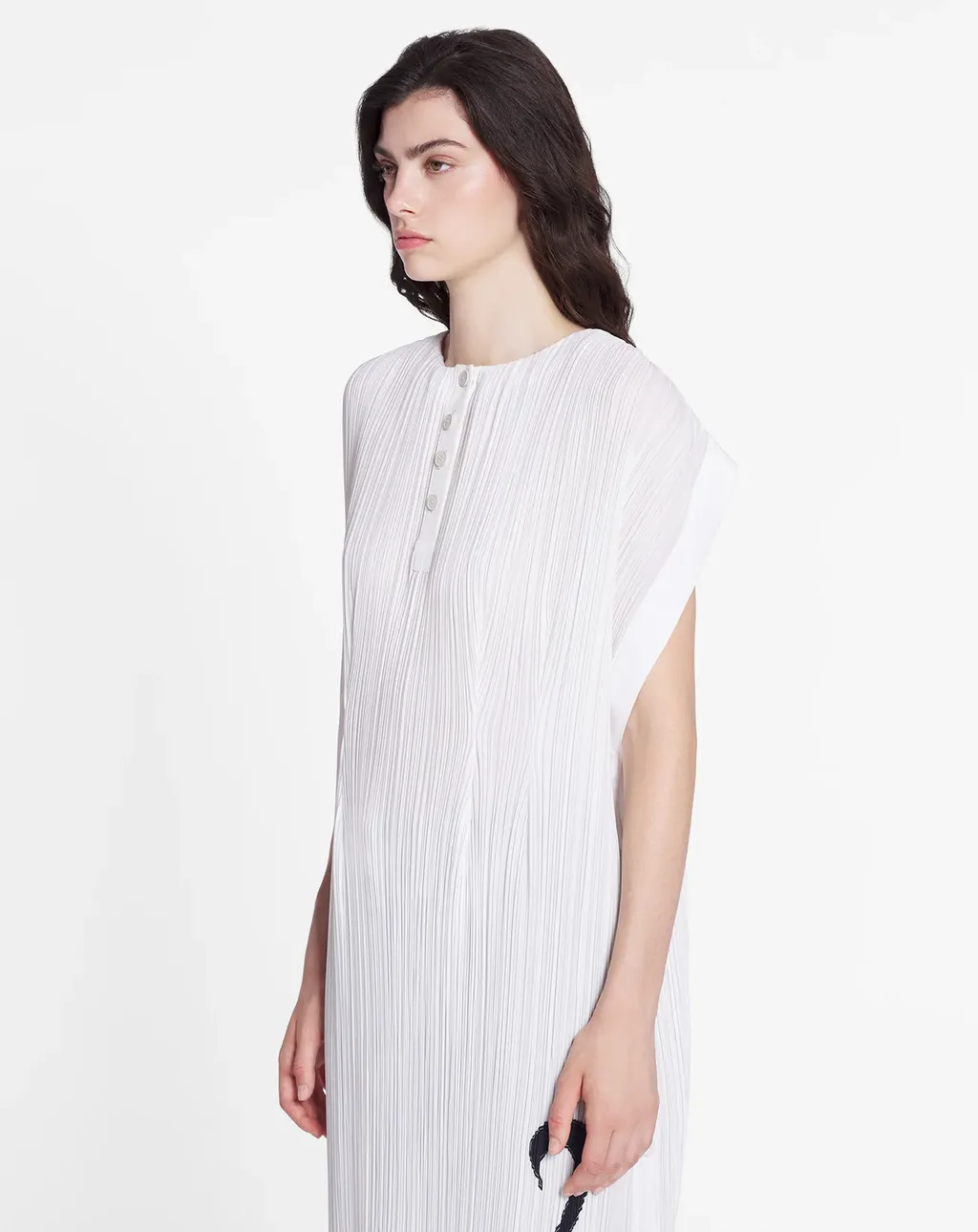 Plissé-Effect Straight Hem Midi Dress