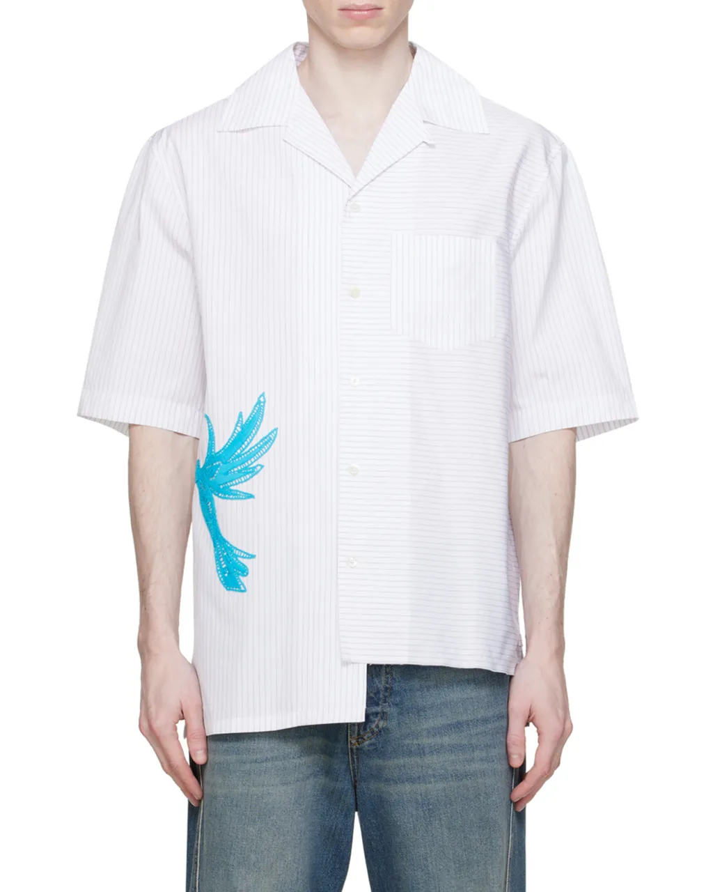 Asymmetric Pinstriped Cotton Shirt