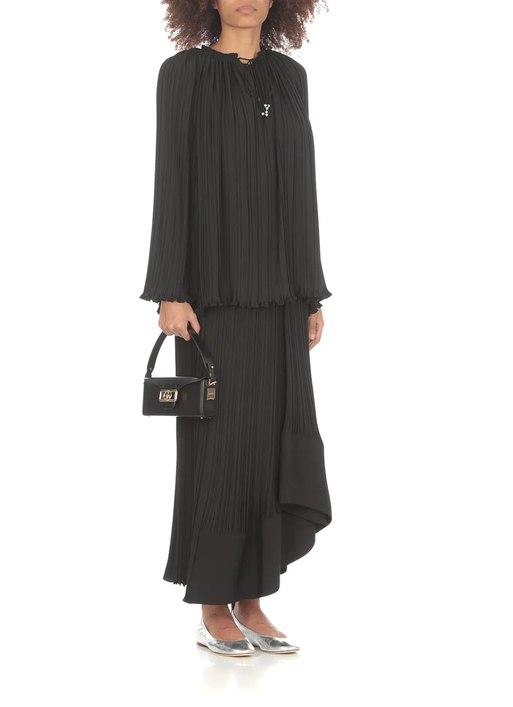 Long-Sleeved Pleated Blouse