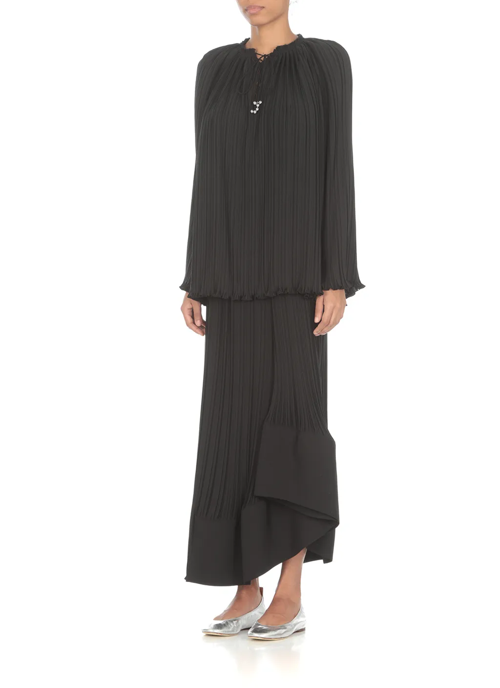 Long-Sleeved Pleated Blouse