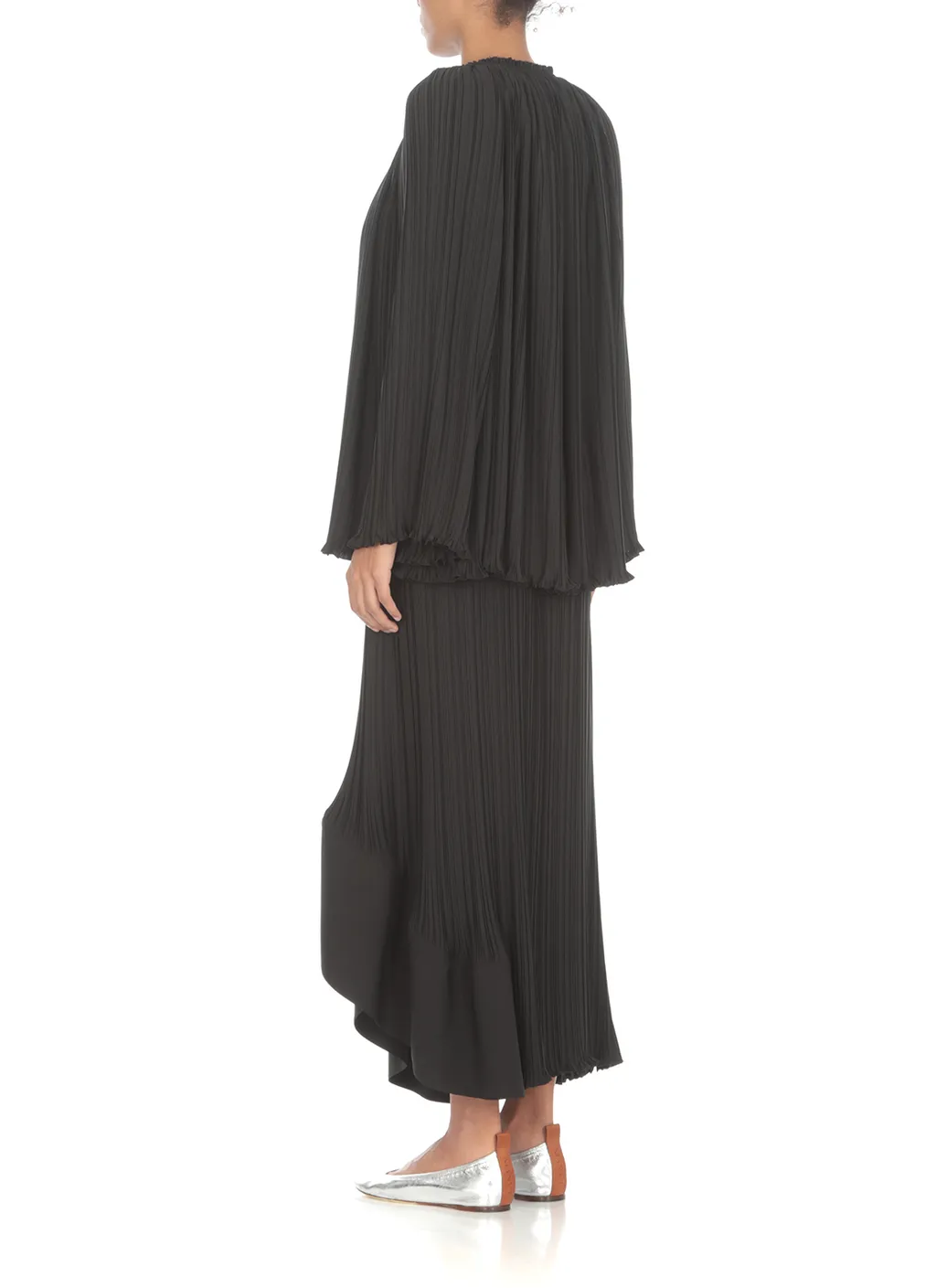 Long-Sleeved Pleated Blouse