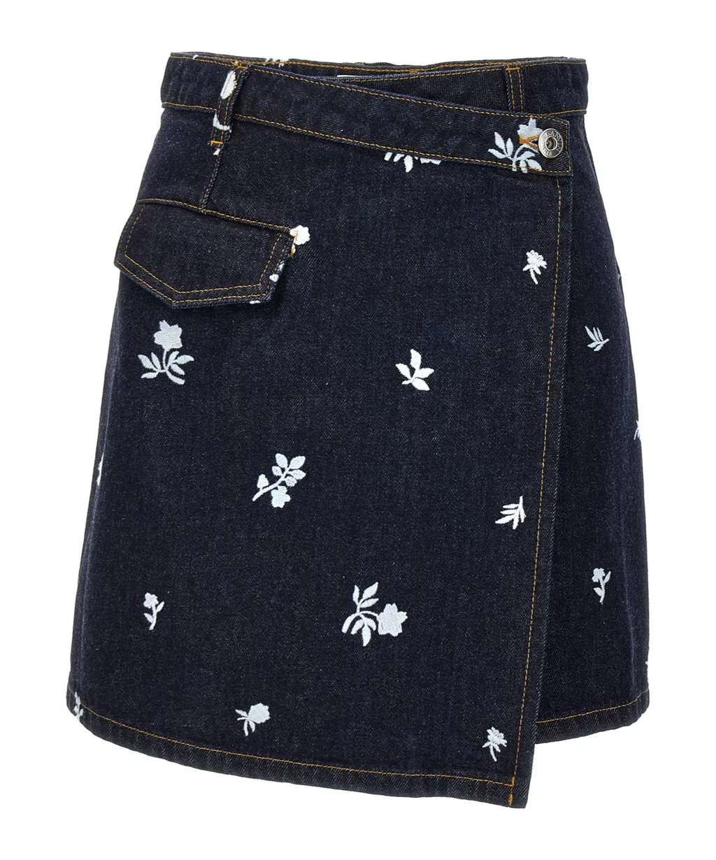 All-Over Embroidered Asymmetric Mini Skirt