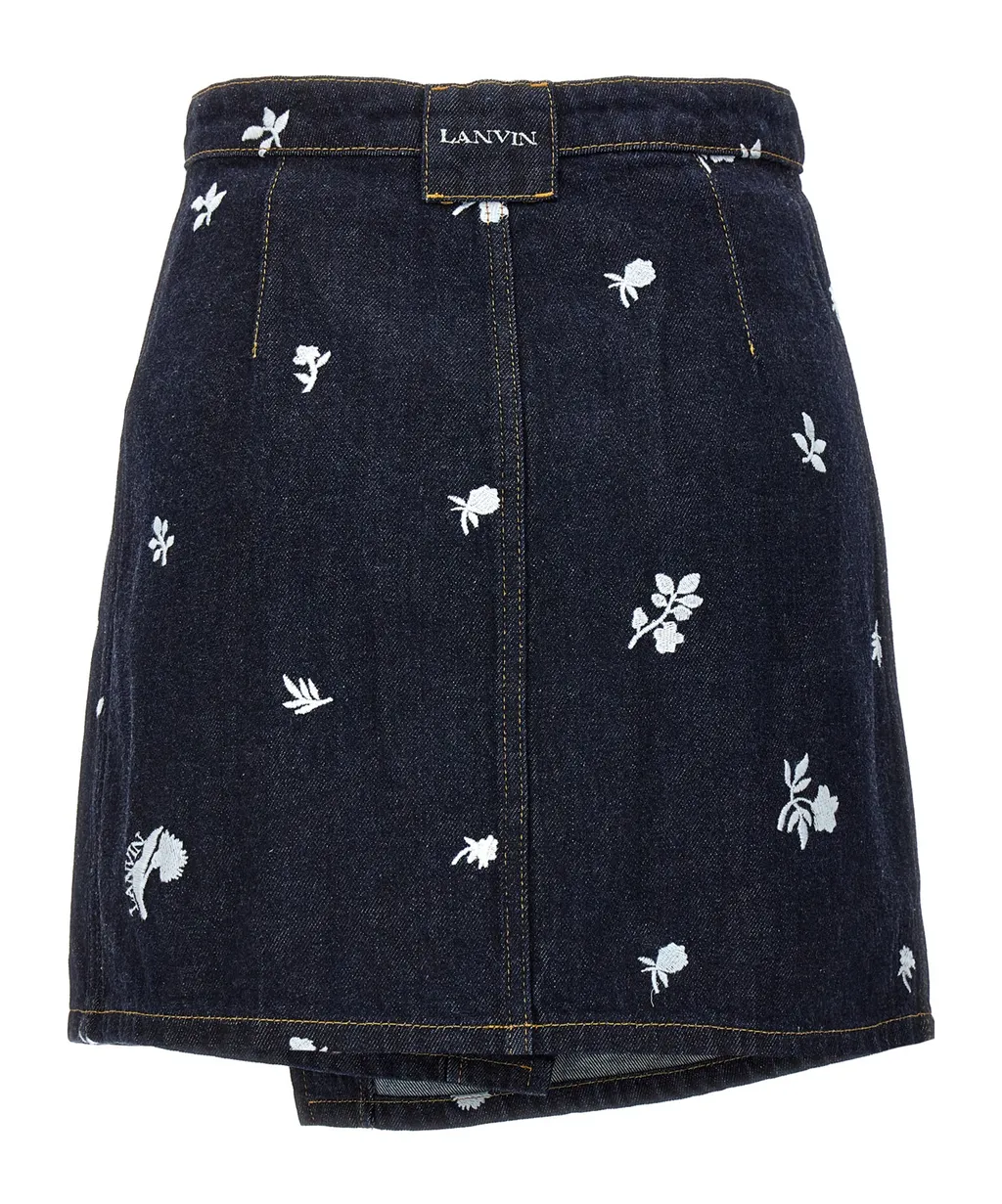 All-Over Embroidered Asymmetric Mini Skirt