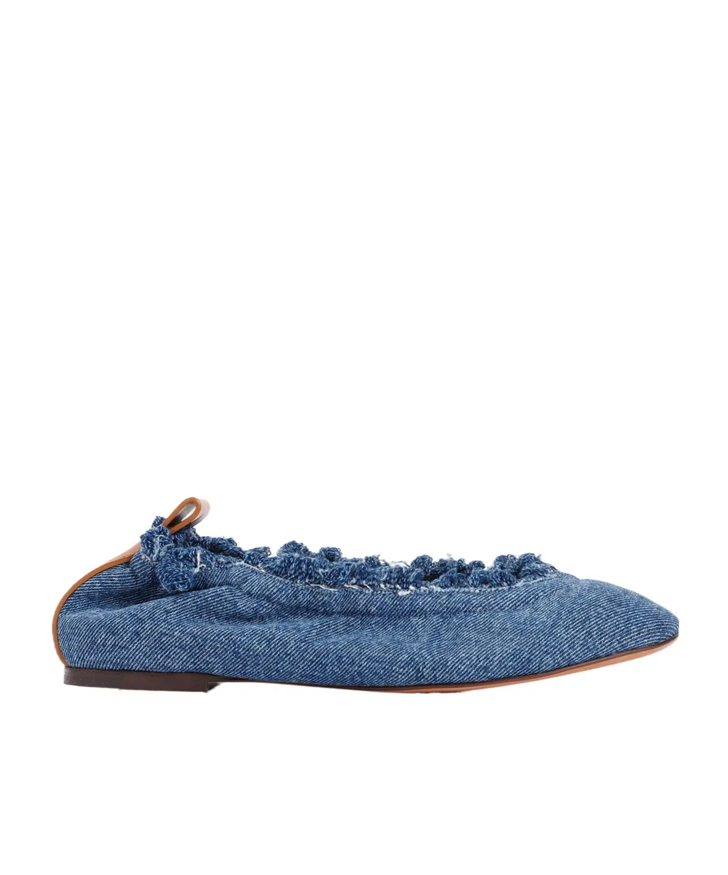 Frayed Detail Denim Flat Shoes