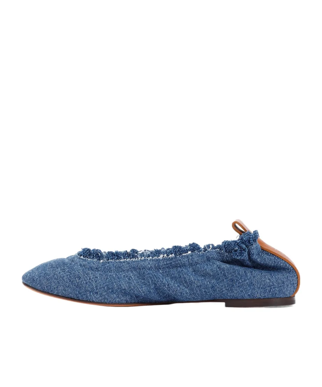 Frayed Detail Denim Flat Shoes
