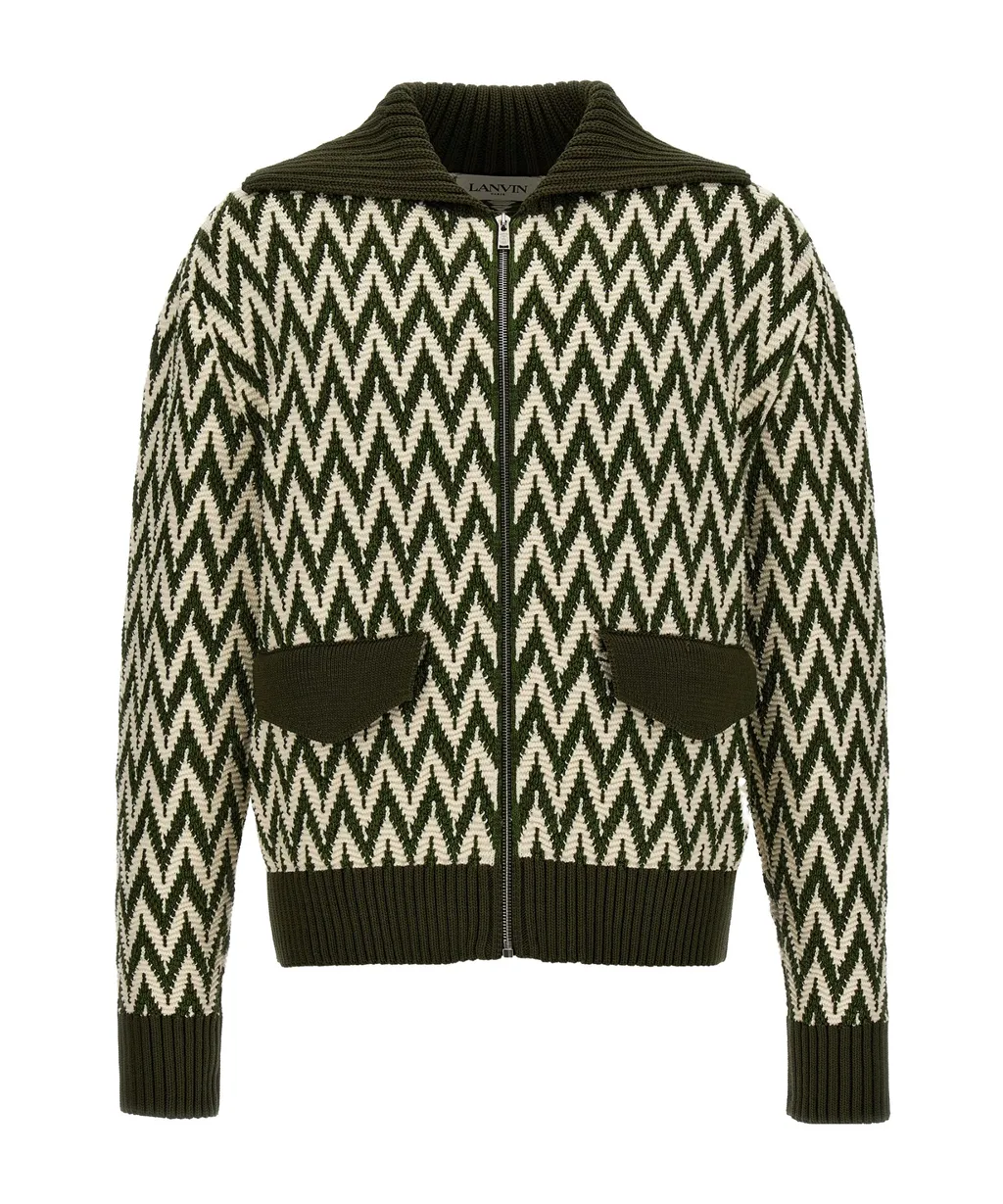 Curb Herringbone Zip-Up Cardigan
