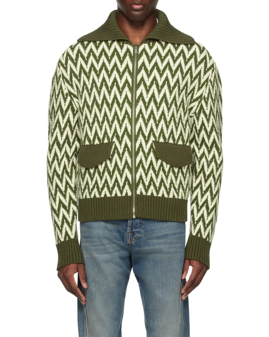 Curb Herringbone Zip-Up Cardigan