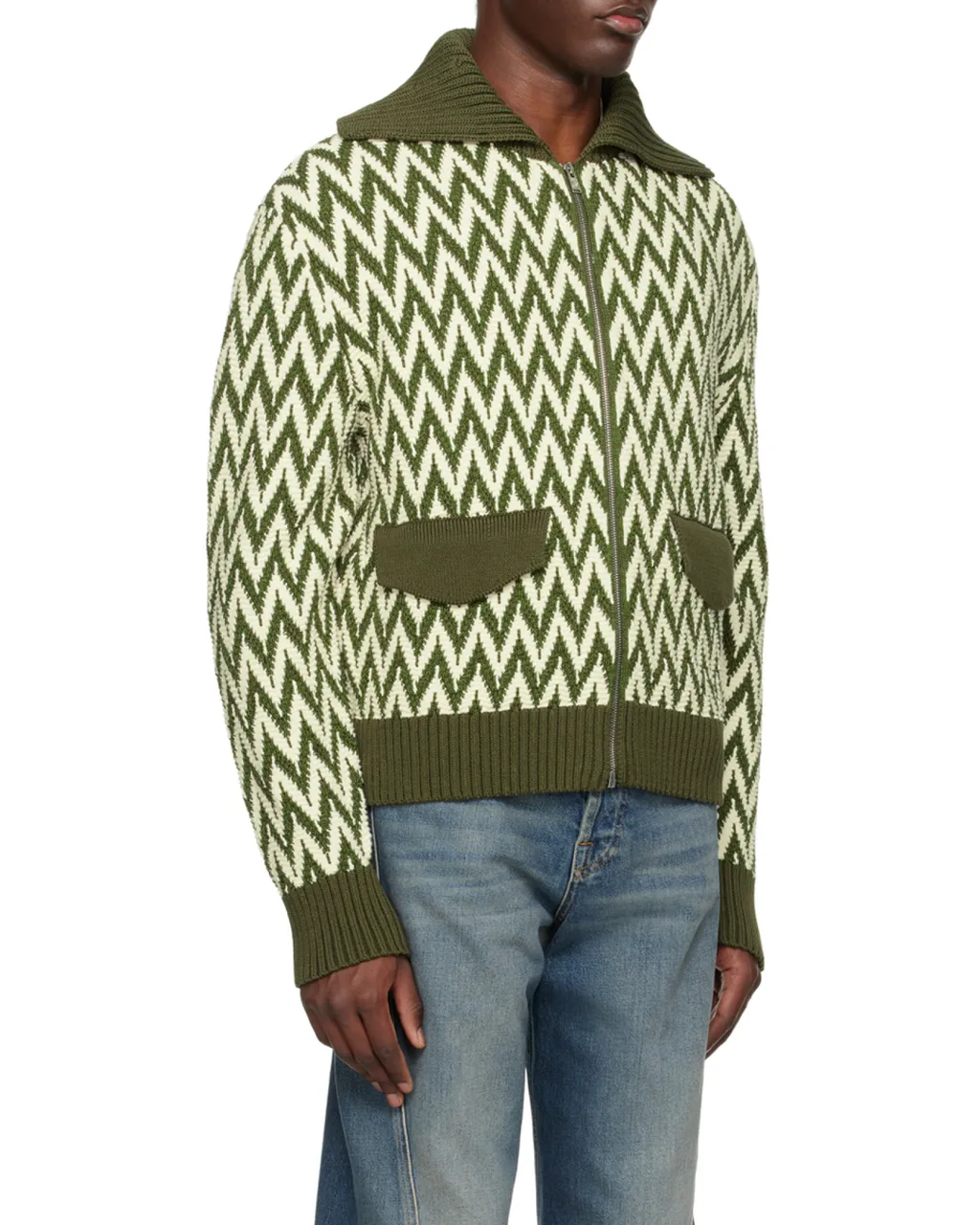 Curb Herringbone Zip-Up Cardigan