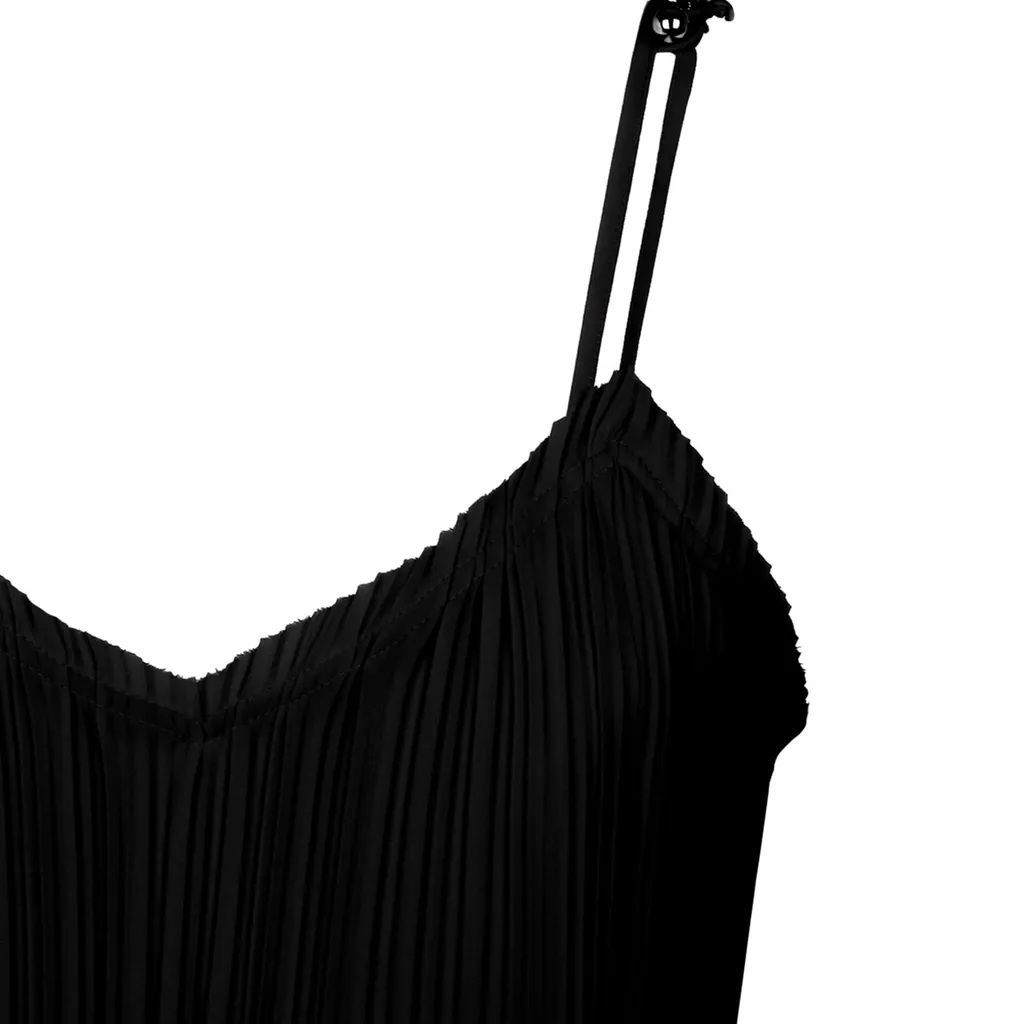 Pleated Asymmetric-Hem Sleeveless Midi Dress