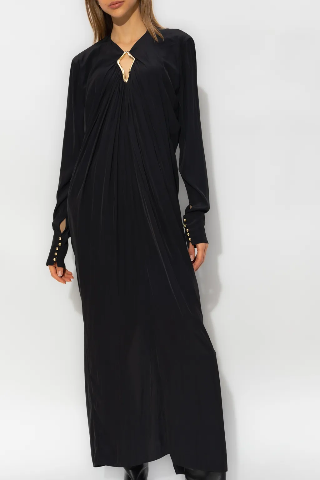 Cut Out Detailed Draped Midi Dress