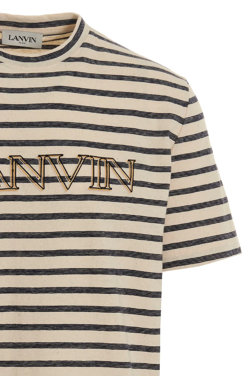 Striped Logo Embroidered Crewneck T-Shirt