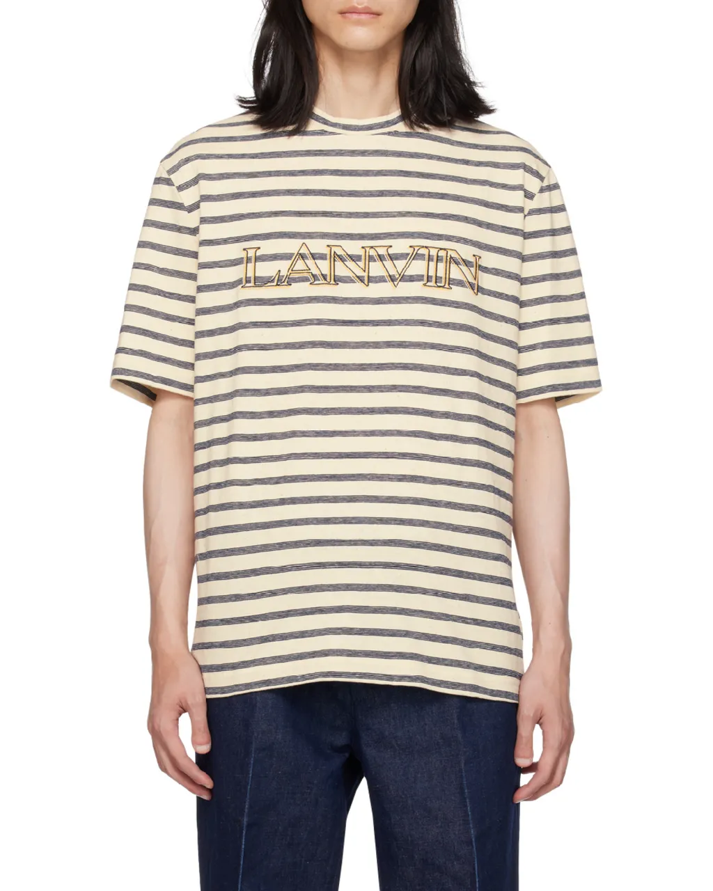 Striped Logo Embroidered Crewneck T-Shirt