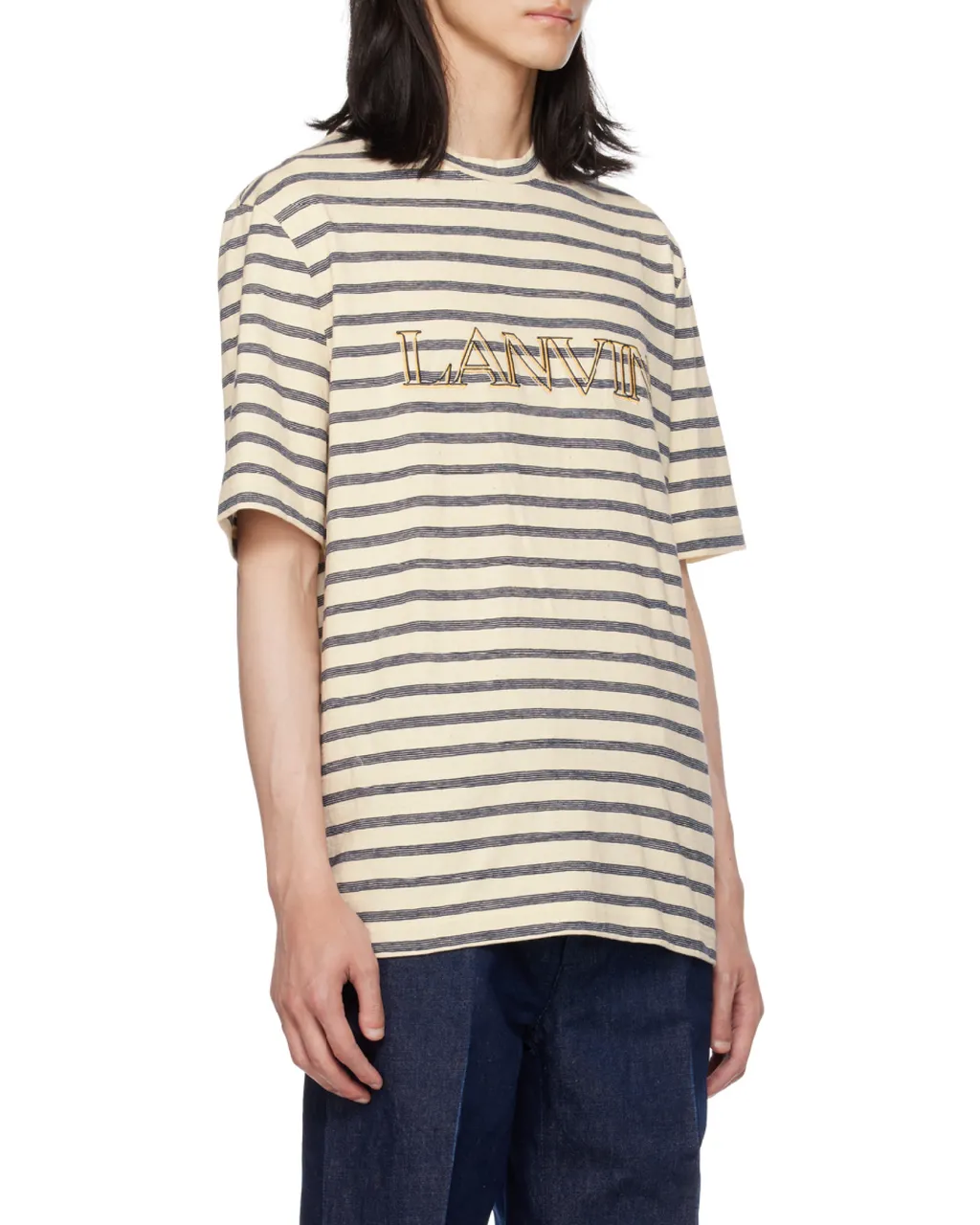 Striped Logo Embroidered Crewneck T-Shirt