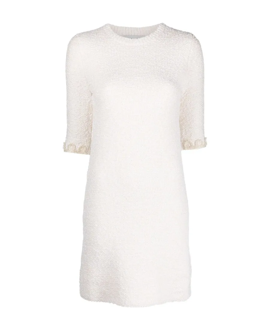 Floral-Embroidered Knitted Tweed Dress
