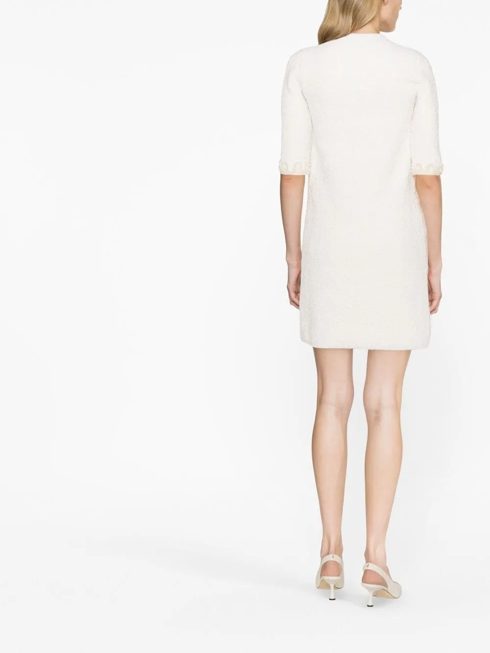 Floral-Embroidered Knitted Tweed Dress