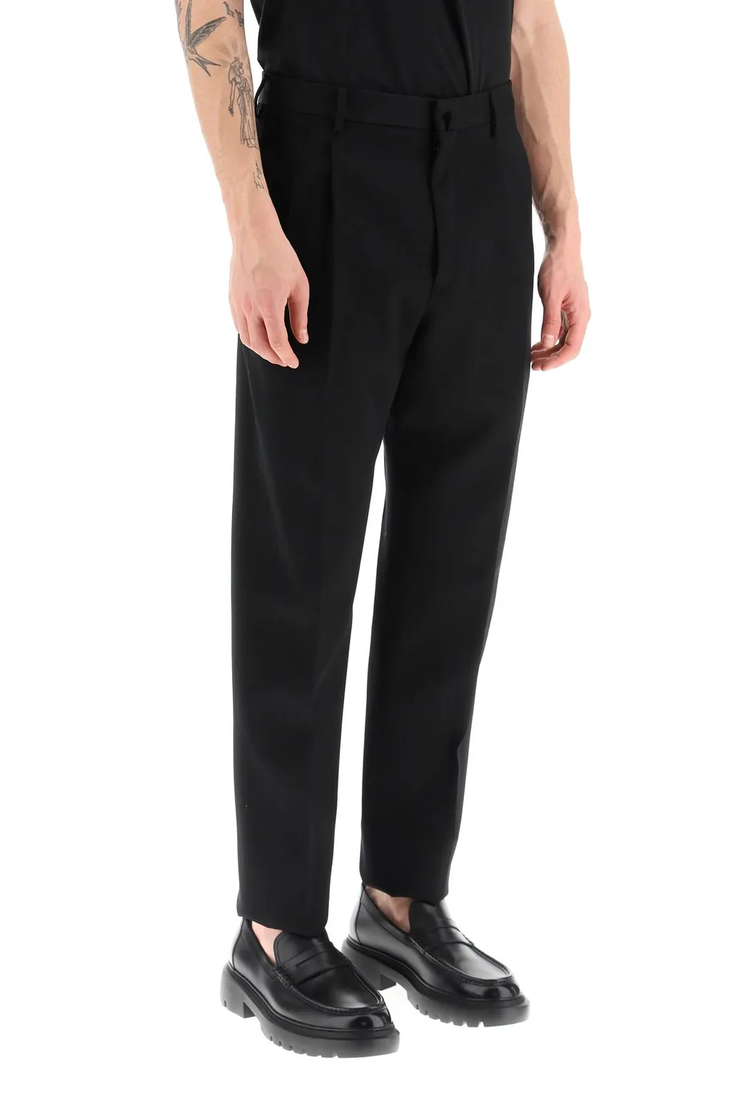 Button Detailed Straight Leg Trousers