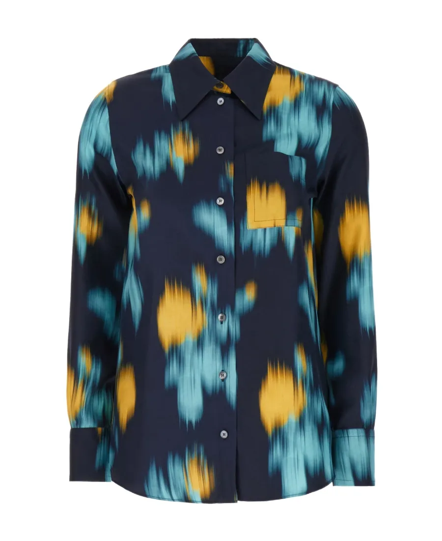 Abstract-Print Curved Hem Shirt