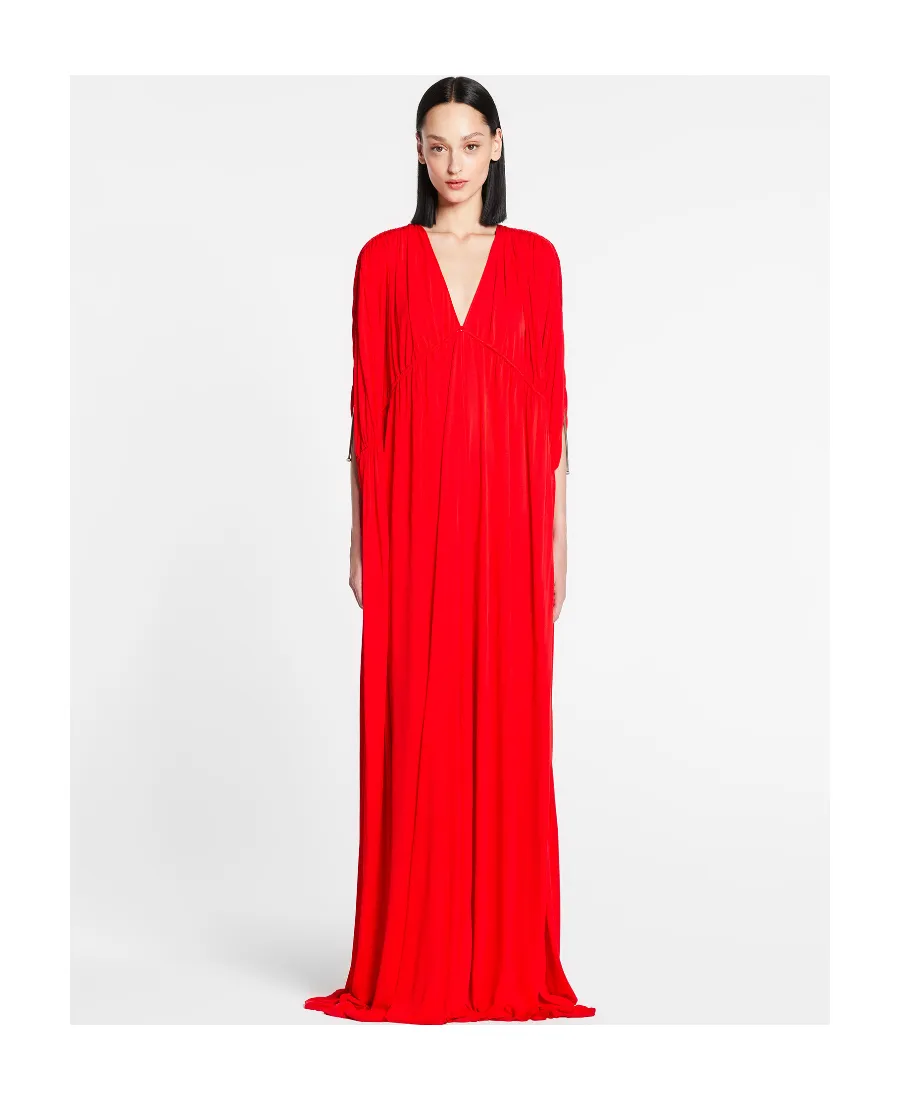 V-Neck Gathered-Detail Maxi Dress