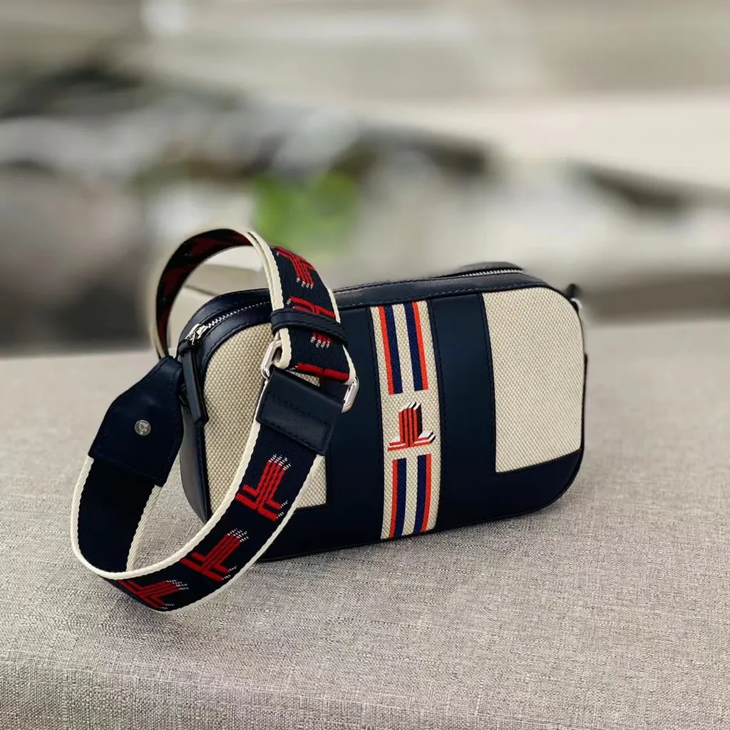 Striped Logo-Print Camera Bag