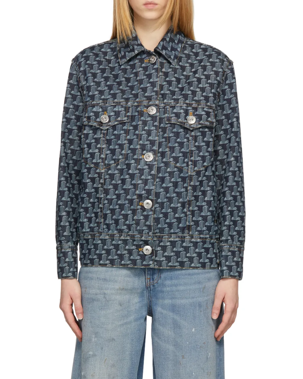Extended Logo-Patch Monogram Denim Jacket
