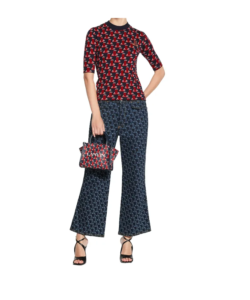 Intarsia-Knit Short-Sleeve Top