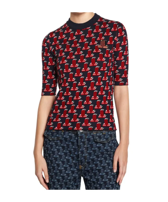 Intarsia-Knit Short-Sleeve Top