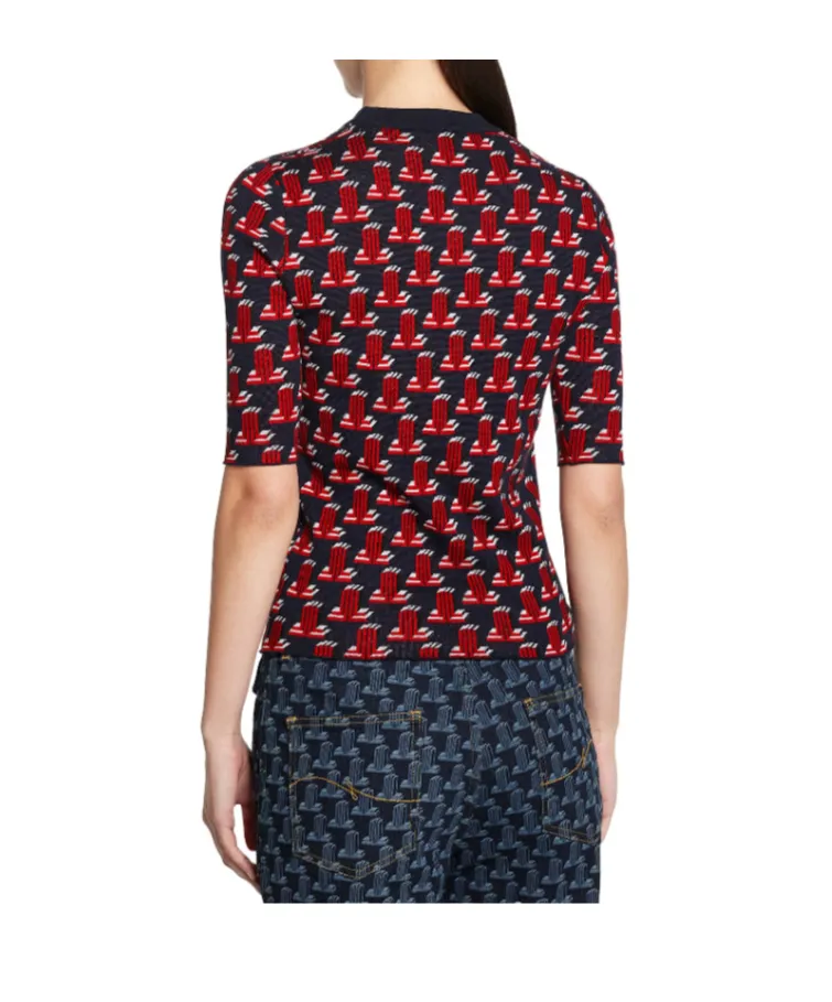 Intarsia-Knit Short-Sleeve Top