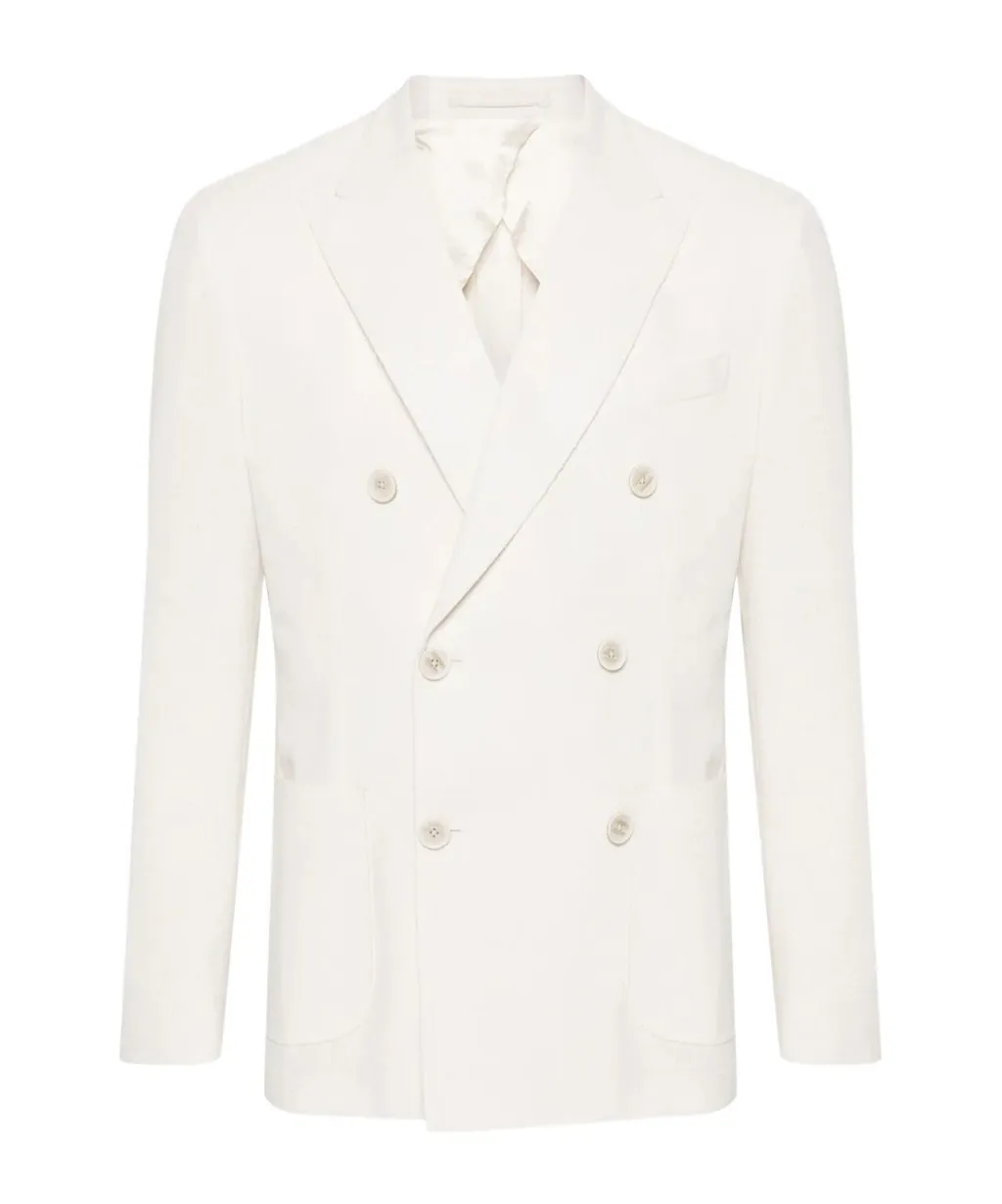 Floral-Brooch Double-Breasted Blazer