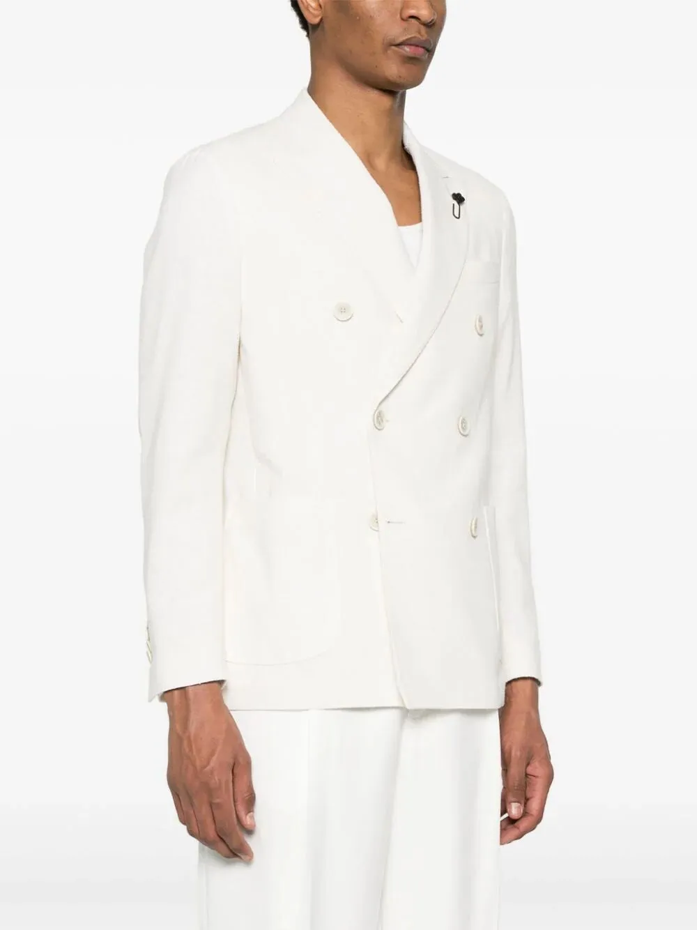 Floral-Brooch Double-Breasted Blazer