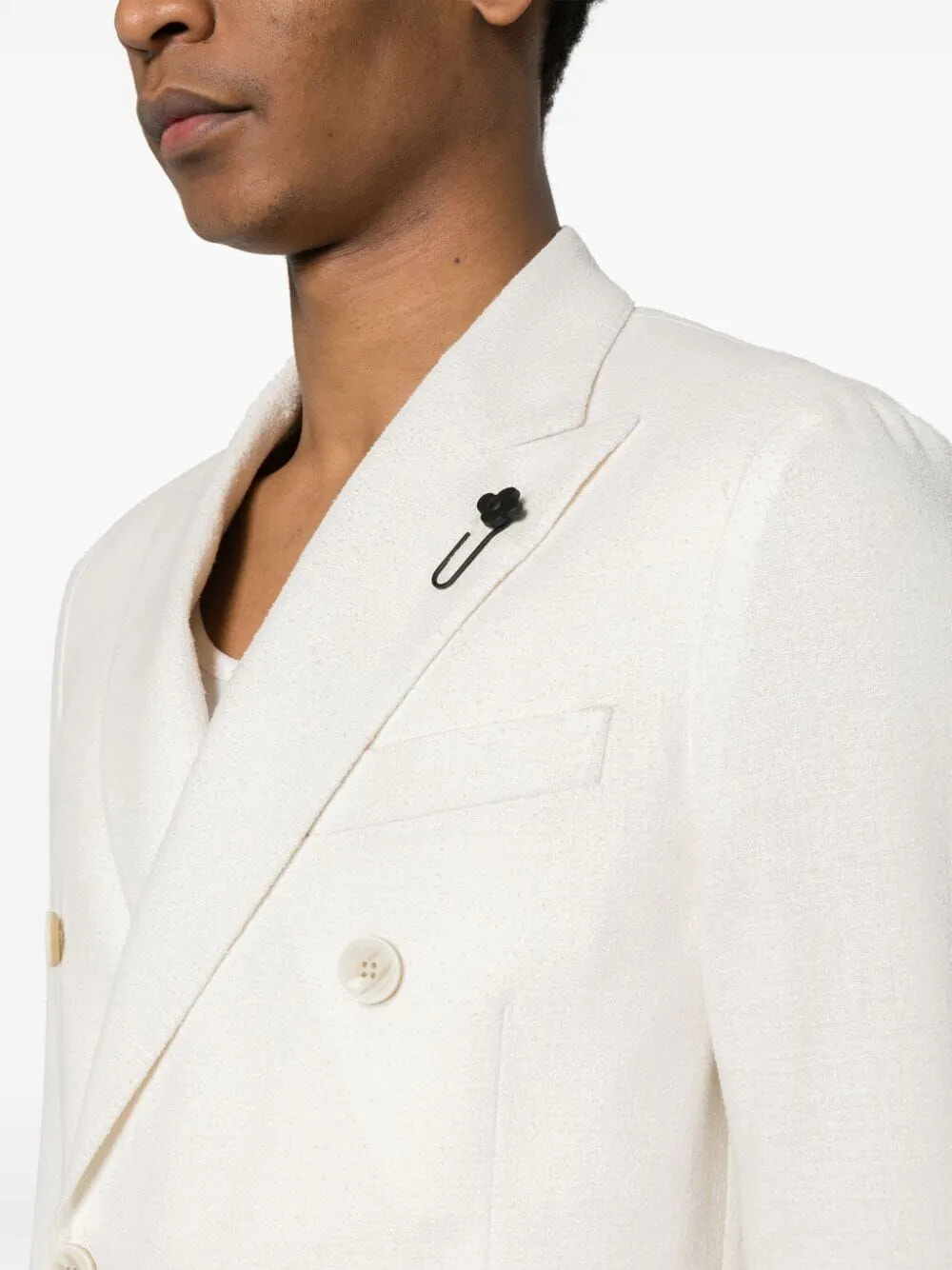 Floral-Brooch Double-Breasted Blazer