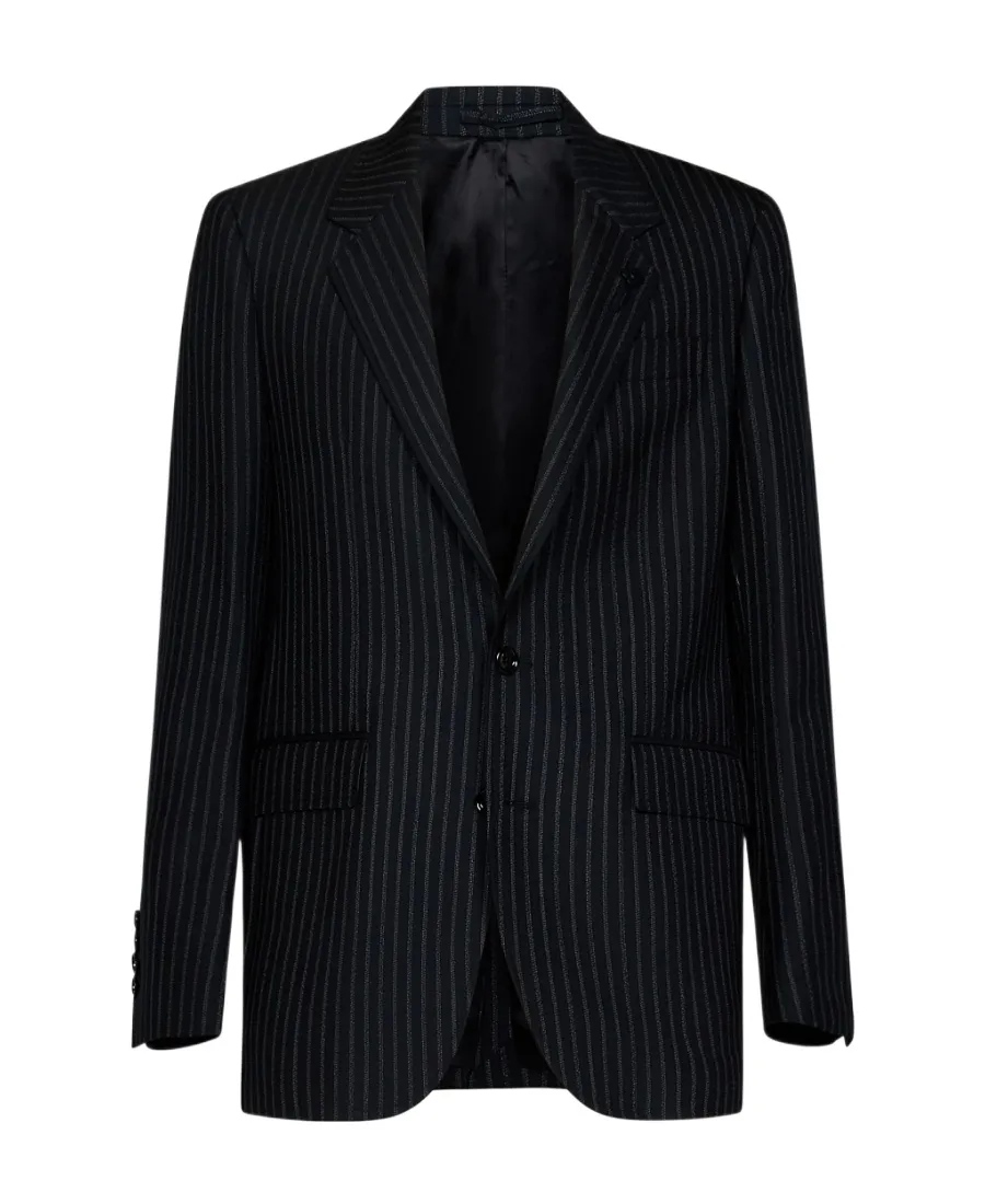 Pinstriped Single-Breasted Long-Sleeved Jacket