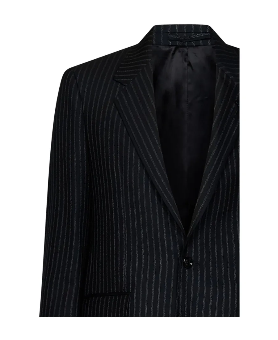 Pinstriped Single-Breasted Long-Sleeved Jacket