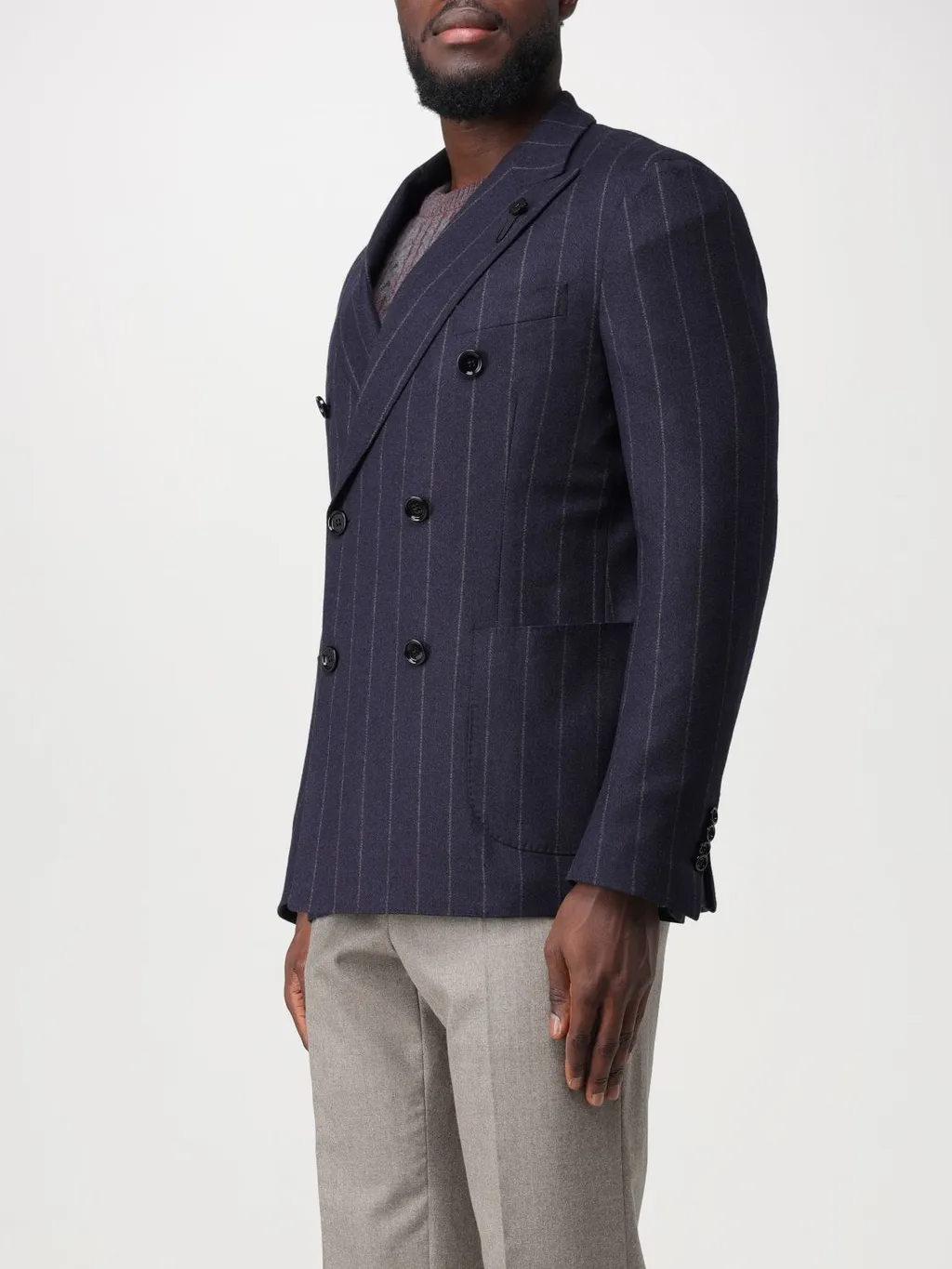 Pinstriped Double-Breasted Blazer