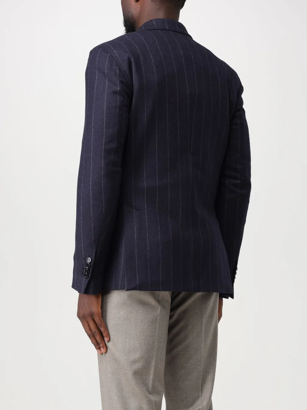 Pinstriped Double-Breasted Blazer