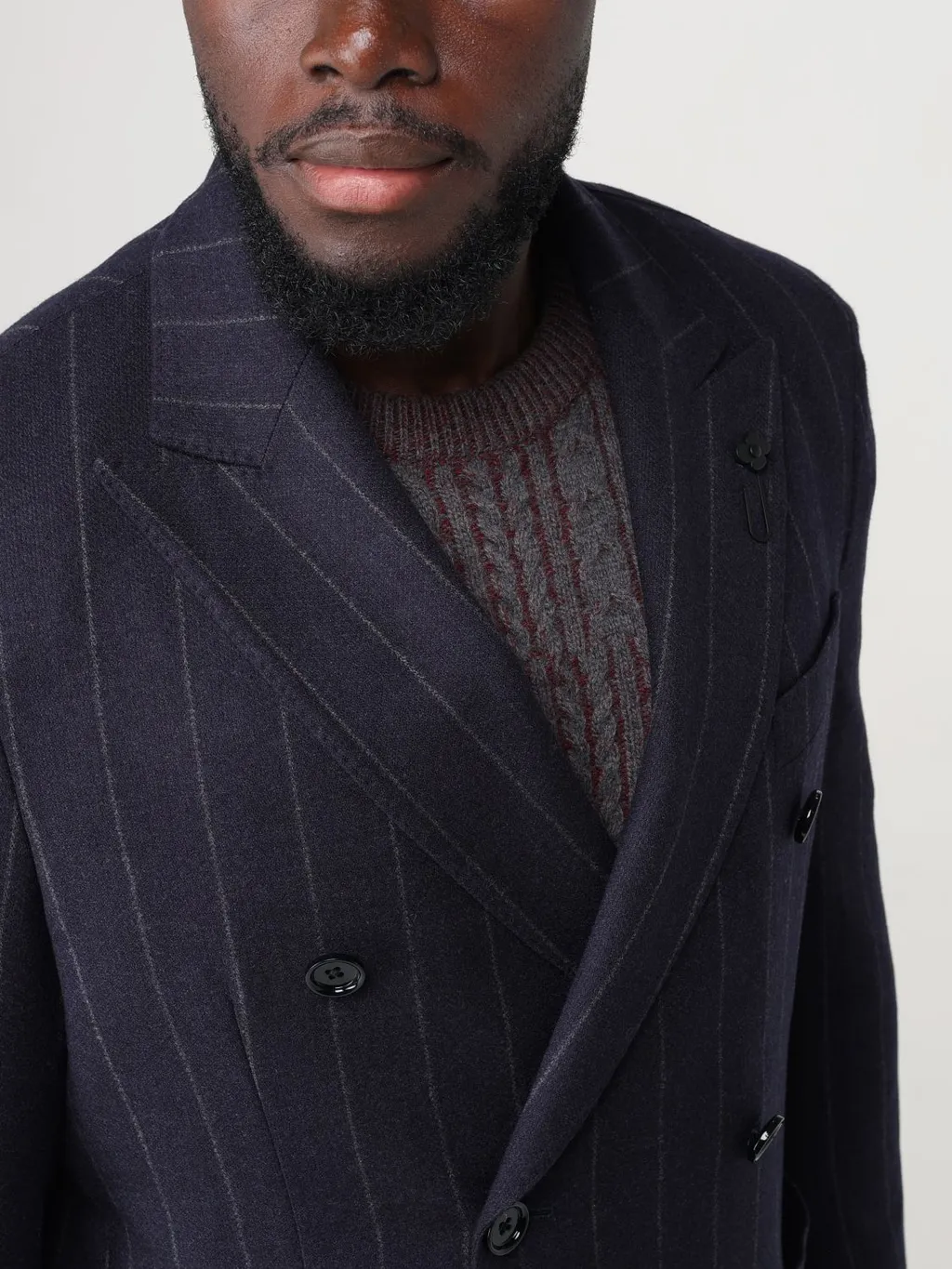 Pinstriped Double-Breasted Blazer