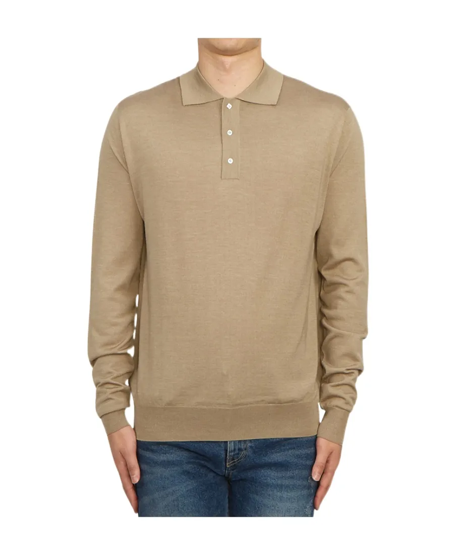 Long-Sleeve Knitted Polo Shirt