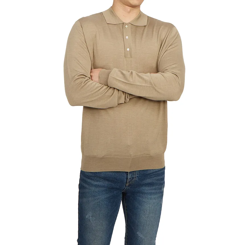Long-Sleeve Knitted Polo Shirt