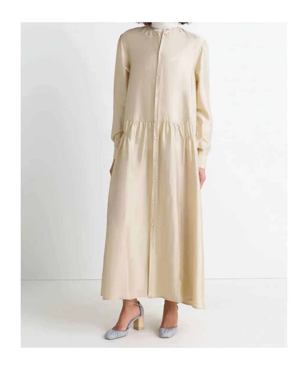 Gathered Buttoned Maxi Dress