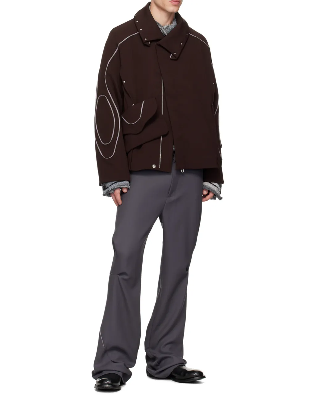 Contrast-Stitching Straight-Leg Pants