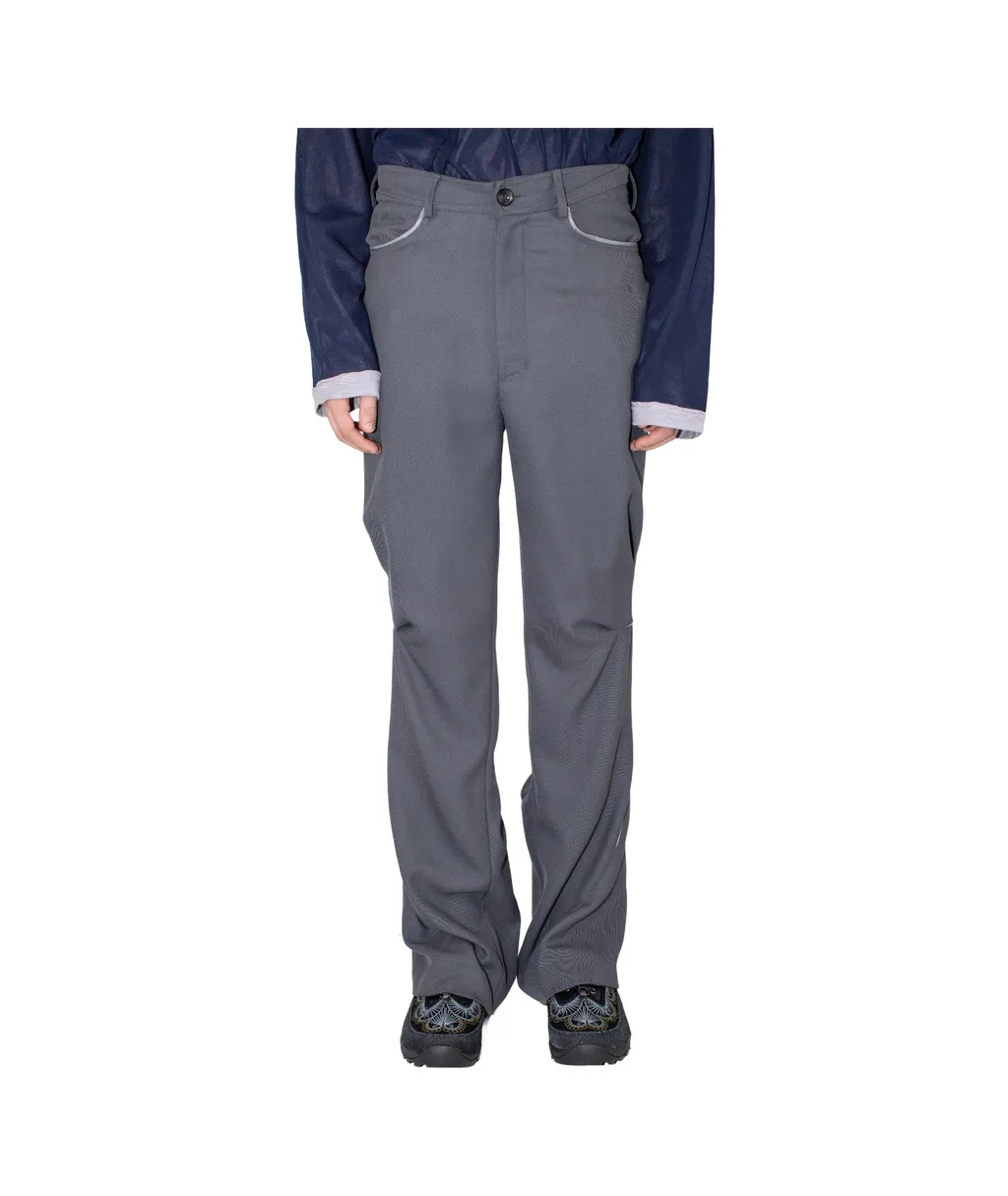Contrast-Stitching Straight-Leg Pants