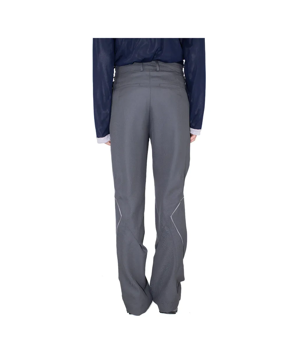 Contrast-Stitching Straight-Leg Pants