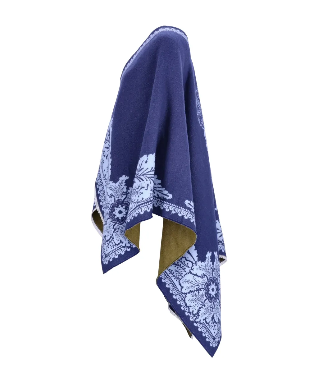 Paisley-Print Fringed Poncho