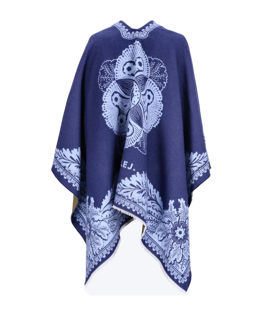 Paisley-Print Fringed Poncho