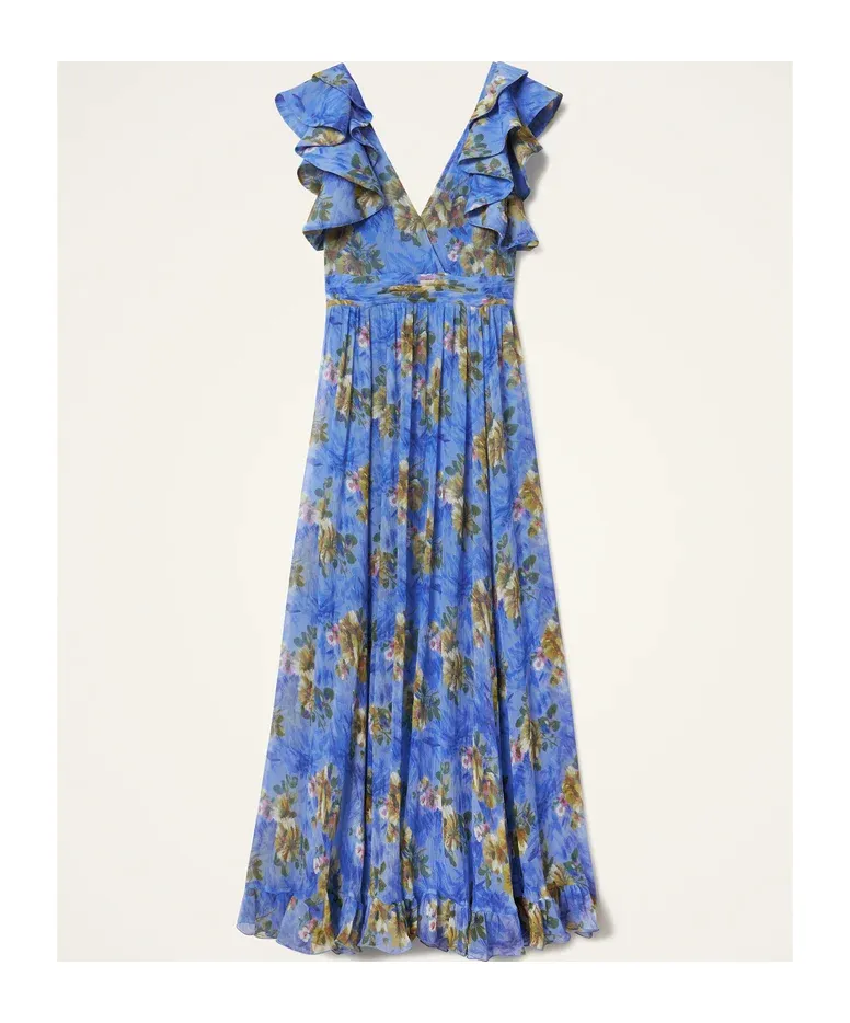 Ruffled-Details Floral-Print Maxi Dress