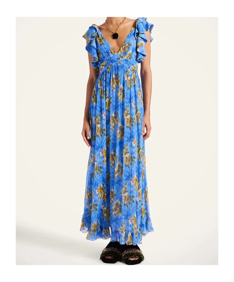Ruffled-Details Floral-Print Maxi Dress