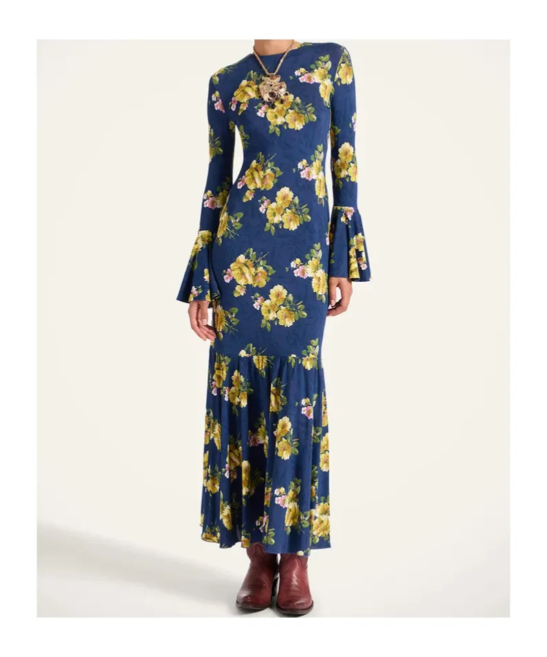 Floral Bell-Sleeve Midi Dress