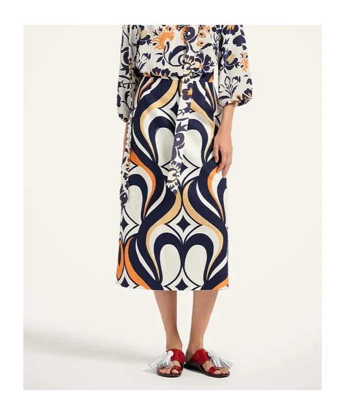 Macro-Pattern Midi Skirt