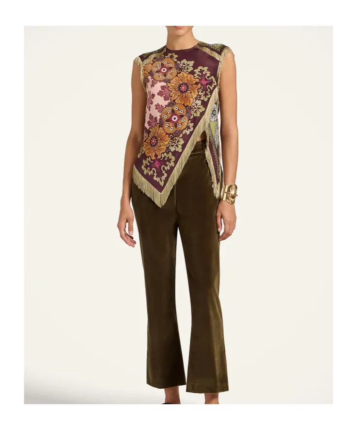 Floral-Print Fringed Scarf Top