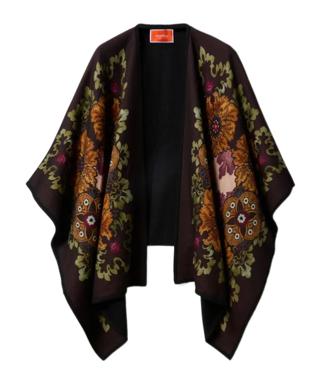 Floral-Patterned Wool Cape