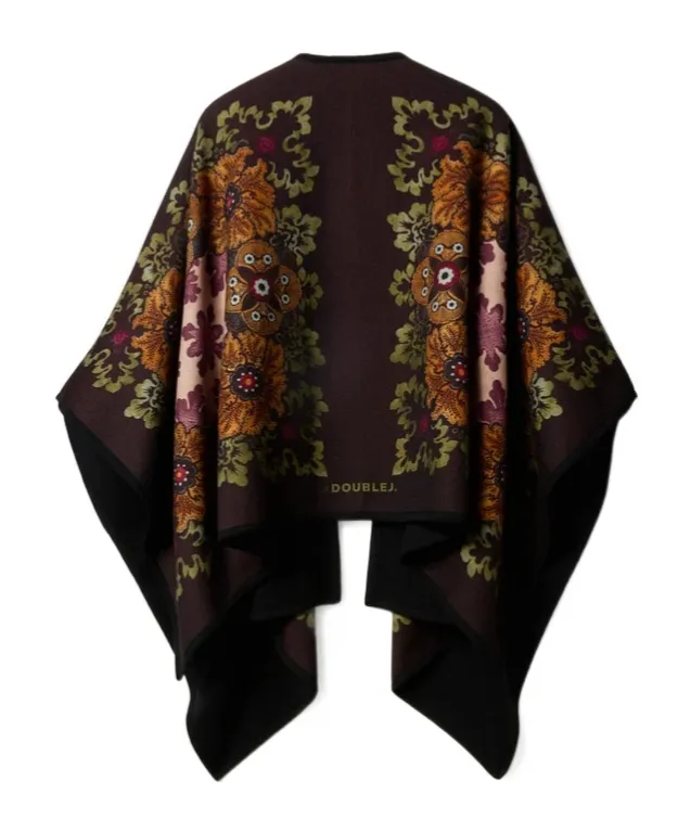 Floral-Patterned Wool Cape